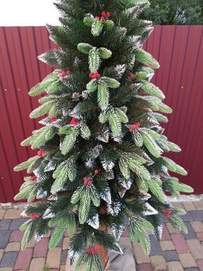 🎄 Ялинка лита на пні Корал 2.20 м з перлинами та інеєм &mdash; розкішна новорічна прикраса для вашої оселі