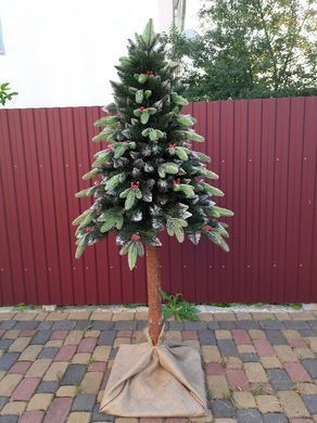 🎄 Ялинка лита на пні Корал 2.20 м з перлинами та інеєм &mdash; розкішна новорічна прикраса для вашої оселі