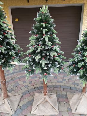 🎄 Ялинка лита на пні Корал 2.20 м з перлинами та інеєм &mdash; розкішна новорічна прикраса для вашої оселі