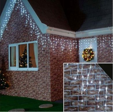 Новогодняя гирлянда бахрома 9,5 м 200 LED (Холодный белый с холодной белой вспышкой), Белый холодный