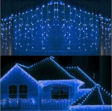Новогодняя гирлянда бахрома 9,5 м 200 LED (Синий с холодной белой вспышкой), Синий