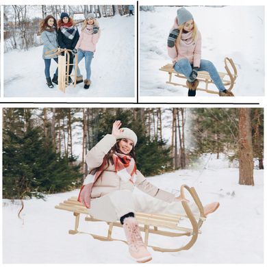 Большие деревянные санки, двухместные, с матрасом