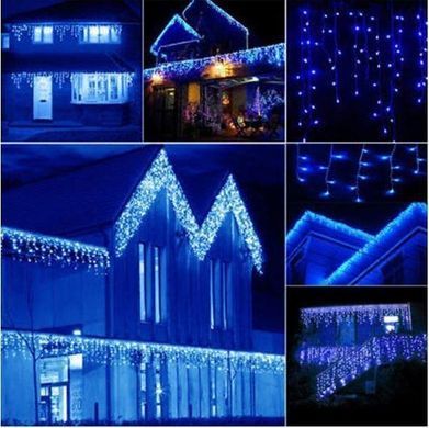Новогодняя гирлянда бахрома 14 м 300 LED (Синий с холодной белой вспышкой), Синий