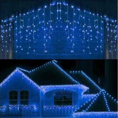 Новогодняя гирлянда бахрома 14 м 300 LED (Синий с холодной белой вспышкой), Синий