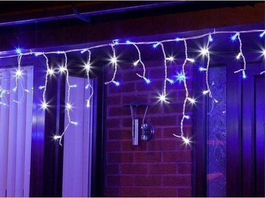 Новогодняя гирлянда бахрома 14 м 300 LED (Синий с холодной белой вспышкой), Синий