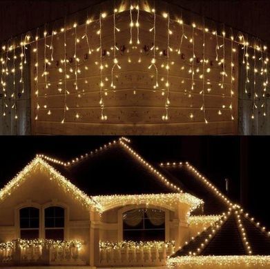 Новогодняя гирлянда бахрома 14 м 300 LED (Теплый белый с холодной белой вспышкой), Белый теплый