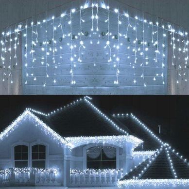 Новогодняя гирлянда бахрома 14,5 м 300 LED (Холодный белый), Белый холодный