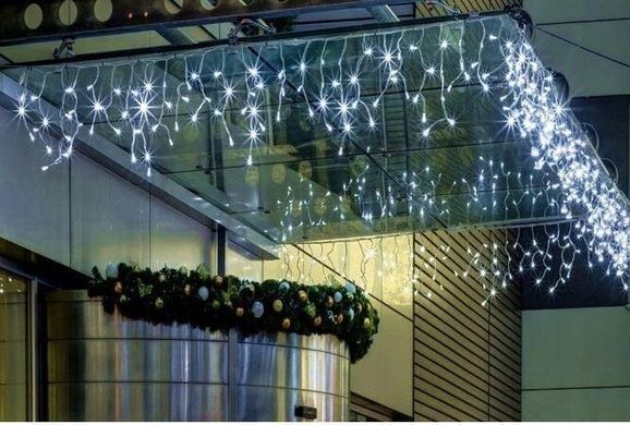 Новогодняя гирлянда бахрома 14,5 м 300 LED (Холодный белый), Белый холодный