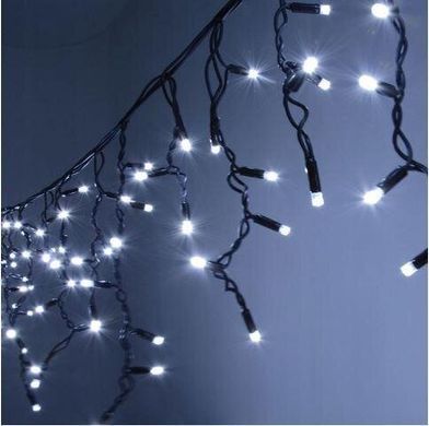 Новорічна гірлянда бахрома 12 м 300 LED (Холодний білий із синім спалахом), Білий холодний