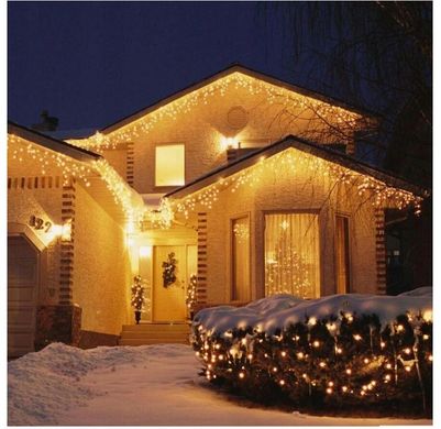 Новогодняя гирлянда бахрома теплый белый 300 LED + Flash 11 м