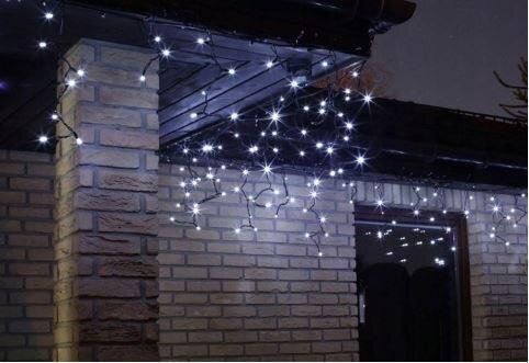 Новорічна гірлянда бахрома 12 м 300 LED (Холодний білий із синім спалахом), Білий холодний