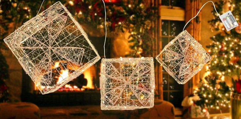 Декоративные рождественские Подарки LED 3ШТ металлическая сетка LOFT