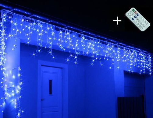 Новогодняя гирлянда Бахрома 300 LED, Голубой свет 12 м + Пульт, 300