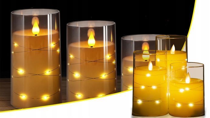 Набор из 3 LED свечей с эффектом пламени.