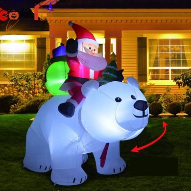 Надувний Дід Мороз на ведмедику LED 200см