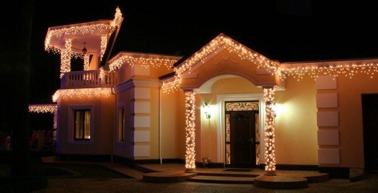 Новогодняя гирлянда Бахрома 300 LED, Белый теплый свет 14 м + Ночной датчик, 300