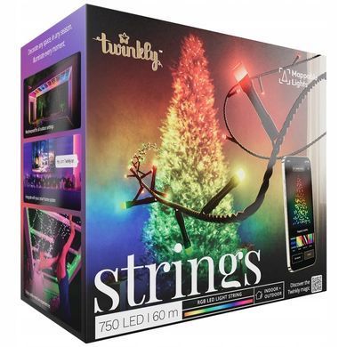 Светодиодные рождественские гирлянды Twinkly Strings 750 RGB, черный кабель, 60 м, IP44