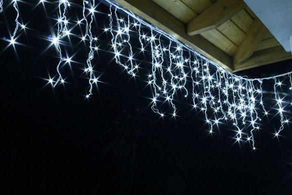 Новогодняя гирлянда Бахрома 300 LED, Белый холодный свет 14 м + Ночной датчик, 300