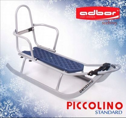 Металлические санки Adbor Piccolino, спинка, темно-синие лямки