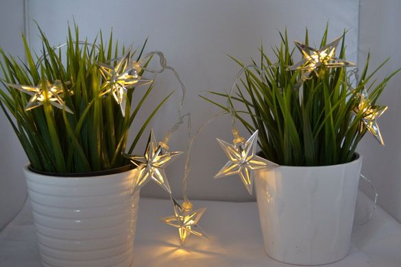 Новогодняя гирлянда "Звезды" 8 LED, Белый теплый свет, на пальчиковых батарейках, 8