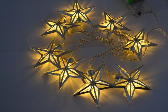 Новогодняя гирлянда "Звезды" 8 LED, Белый теплый свет, на пальчиковых батарейках, 8