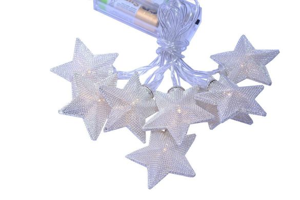 Новогодняя гирлянда "Звезды" 8 LED, Белый теплый свет, 8