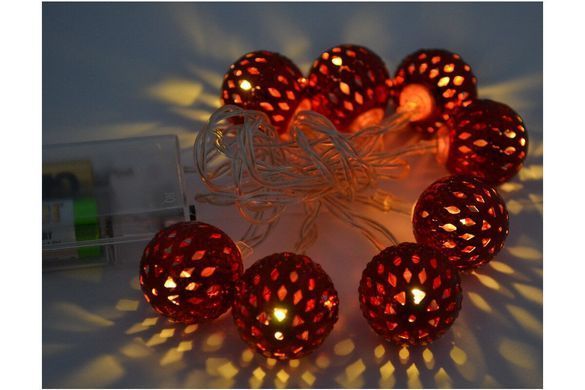 Новогодняя гирлянда 8 LED, Белый теплый свет, на пальчиковых батарейках, Красный