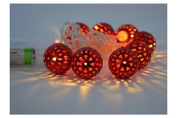 Новогодняя гирлянда 8 LED, Белый теплый свет, на пальчиковых батарейках, Красный