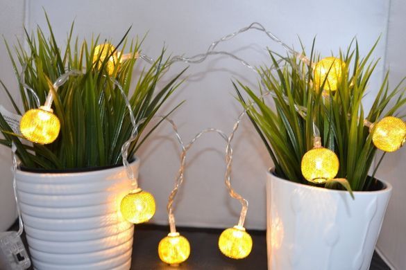 Новогодняя гирлянда 10 LED, Белый теплый белый свет, на пальчиковых батарейках, Белый теплый