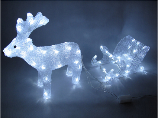 Новогодняя акриловая статуя оленень с санками, Светящиеся новогодние олени 70 LED