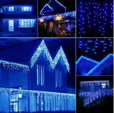 Новорічна гірлянда бахрома 5,5 м 100 LED (Синій колір з холодним білим спалахом), Синій